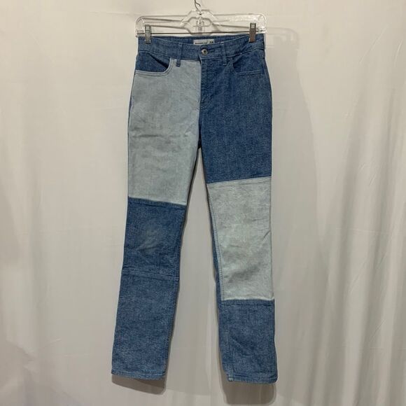 🍁SALE $10🍁 ABERCROMBIE Kids High Rise Straight Colorblock Jeans Girls sz 15/16 - Picture 1 of 14
